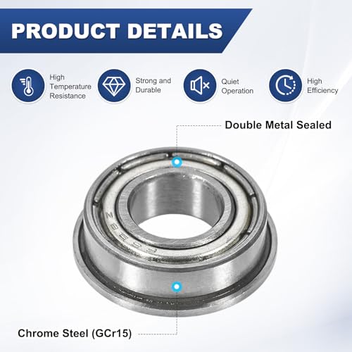 M METERXITY 4-Pack F688ZZ Flanged Ball Bearing, 8 x 16 x 5mm Double Metal Shielded Chrome Steel (GCr15) Flange Rip Bearings for Wheelbarrow/Printer/Fax Machines/Power Tools - size: 8mm x 16mm x 5mm