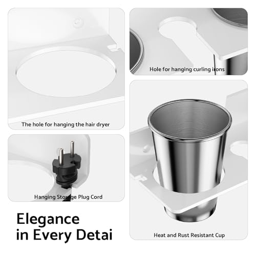 HIIMIEI Hair Tool Organizer Wall Mount, White Acrylic Hot Tool Holder
