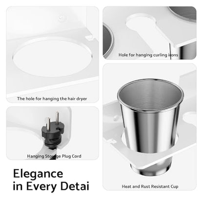 HIIMIEI Hair Tool Organizer Wall Mount, White Acrylic Hot Tool Holder