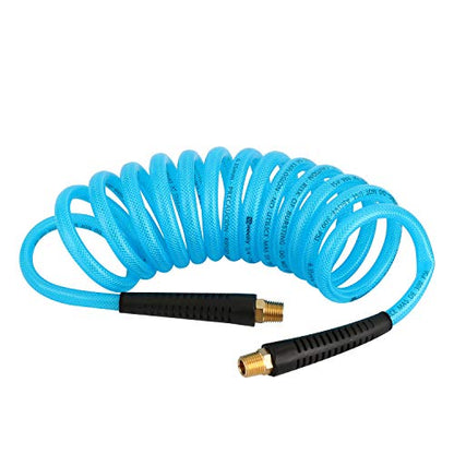 1/4''×10ft Recoil PU Air Hose, Air Compressor Hose with Swivel Fittings and Bend Restrictors - size: 1/4''×10ft