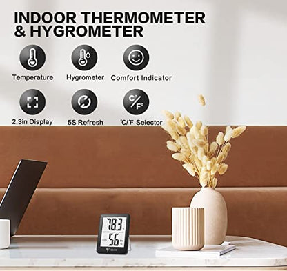DOQAUS Digital Hygrometer Indoor Thermometer Humidity Meter, Black - color: Black