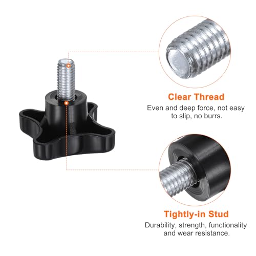 HARFINGTON 2pcs Star Knobs M10 x 20mm Male Thread Plastic 4-Star Stud Knob Hand Tightening Clamping Screw Replacement Threaded Handle, Black - size: M10 x 20mm