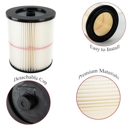 2 Packs of 17816 Filter Compatible with Craftsman Shop Vac Wet/Dry 5/6/8/12/16/32 Gallon and Larger Vacuum Cleaner, 9-17816 Red Stripe Vacuum Cartridge Filters