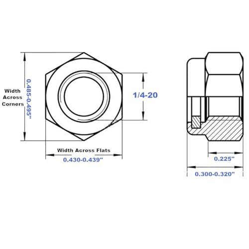 1/4-20 Lock Nut Nylon Insert Hex Locknuts Locking Hex Nuts 304 Stainless Steel 60pcs - size: 1/4-20