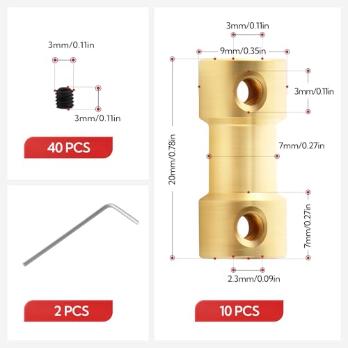 10pcs 2.3mm to 3mm Shaft Coupler, Brass Set Screw Couplings, Motor Shaft Coupler - size: 2.3mm to 2mm