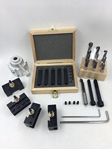 Mini Quick change tool post holder set +9pcs 3/8 boring bar+3/8" 5Pcs Indexable Carbide Inserts Turning Tool Bit Set