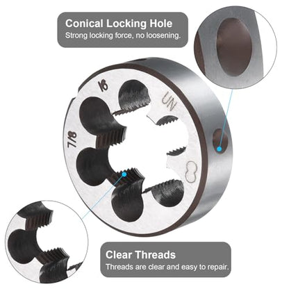 uxcell Round Threading Die 7/8-16 UN Thread Right Hand Screw Cutting Fixed Dies, Alloy Tool Steel Tapping Repair Tool