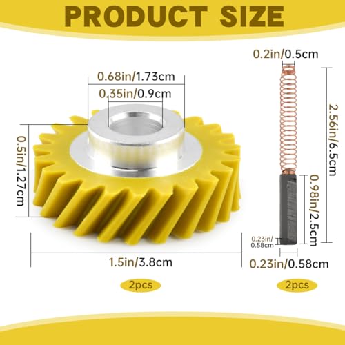 4Pack W10112253 Mixer Worm Gear & W10380496 Carbon Brushes Replacement Kit for Mixers KSM88RBQ2, KSM150, 5K5SSs - Replacement for OEM 4162897/4169830/AP4295669