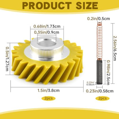 4Pack W10112253 Mixer Worm Gear & W10380496 Carbon Brushes Replacement Kit for Mixers KSM88RBQ2, KSM150, 5K5SSs - Replacement for OEM 4162897/4169830/AP4295669