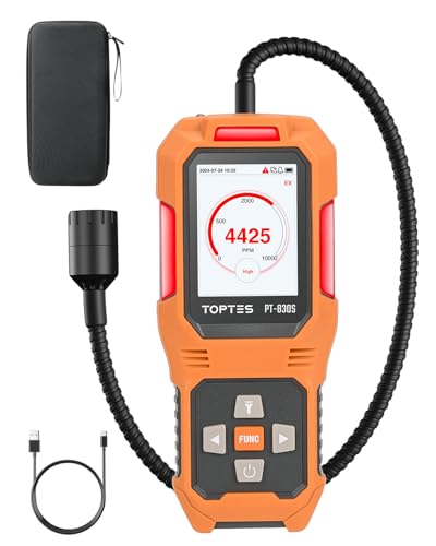 TopTes PT-830S Rechargeable Gas Leak Detector with 14.5 Inch Flexible Probe, Range 0-10000 ppm, TFT Color Display & 3 Types Alarm, Natural Gas Leak Detector for Propane, Methane for Home or Industrial