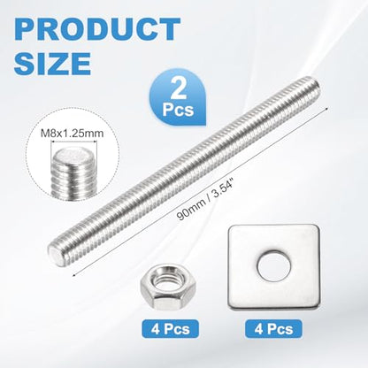 MECCANIXITY 2Set M8x90mm Fully Threaded Rod Threaded Rods Bar Studs - size: M8x90mm