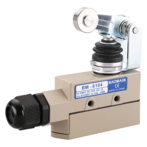 BAOMAIN Limit Switch BM-6104, Roller Lever Actuator, 15A 250VAC/380VAC Heavy Duty Sealed Micro Switch for Air Curtain and Industrial Doors, IP65 Waterproof, Replacement for TZ-6104