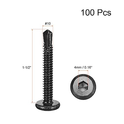 uxcell Hex Socket Self Tapping Screws, #10 x 1-1/2" 410 Stainless Steel Sheet Metal Flat Head Drilling Screw 100pcs, Black - color: Black, size: #10 x 1-1/2"