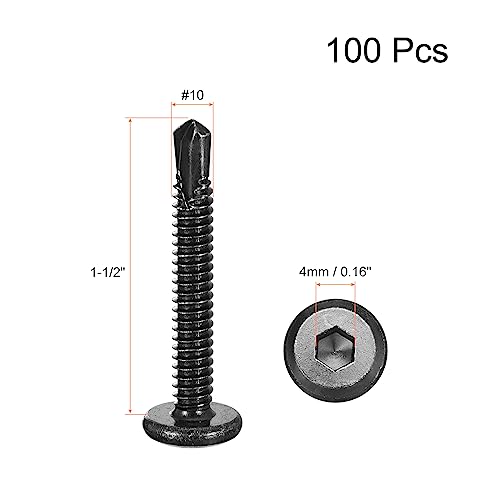 uxcell Hex Socket Self Tapping Screws, #10 x 1-1/2" 410 Stainless Steel Sheet Metal Flat Head Drilling Screw 100pcs, Black - color: Black, size: #10 x 1-1/2"