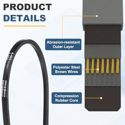 uxcell 3Pcs A650 Rubber V-Belt, 650mm Li x 13mm W x 8mm T, Classic Wrapped - size: A650