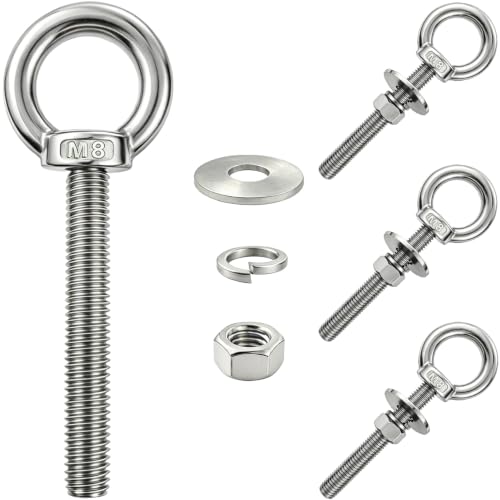 4 Pack M8 Stainless Steel Eye Bolts with Nuts, 5/16"x4" Long Lifting Ring Eye Bolt,Eye Bolts Heavy Duty for Hang Tie Down Outdoor (4, M8x102mm (5/16"x4")) - size: M8x102mm (5/16"x4")