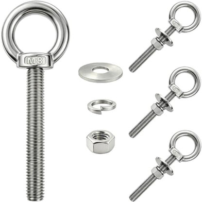 4 Pack M8 Stainless Steel Eye Bolts with Nuts, 5/16"x4" Long Lifting Ring Eye Bolt,Eye Bolts Heavy Duty for Hang Tie Down Outdoor (4, M8x102mm (5/16"x4")) - size: M8x102mm (5/16"x4")