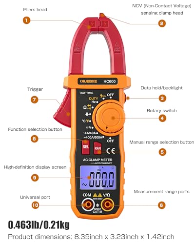 HC600 Clamp Meter for Electrician HVAC,600A True RMS Multimeter Cap 10000uF