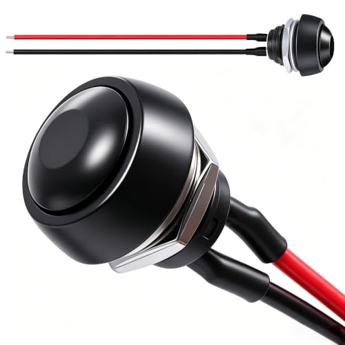 Twidec/2Pcs 12mm 1/2" Mounting Hole On Off Mini Round Waterproof Momentary Push Button Switch Black with Pre-soldered Wires PBS-33B-BK-X-2PCS - color: Black-12mm-2PCS, size: Momentary