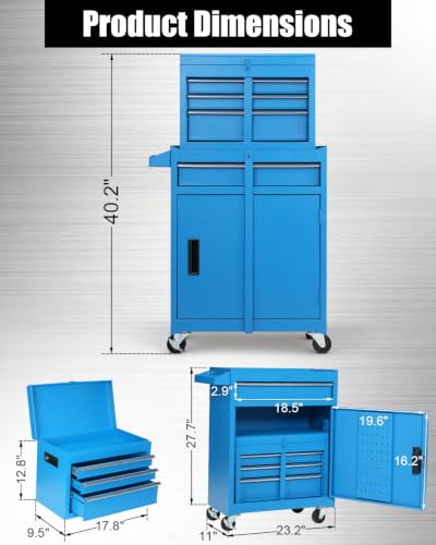 Winado 4-Drawer Rolling Tool Chest, 2-in-1 Storage Toolbox, Blue - color: Blue