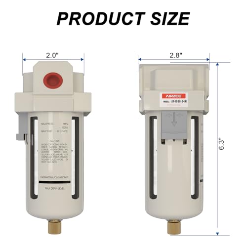 AIRZOE 1/2" NPT Compressed Air Filter, Semi-Auto Drain,0-150psi, AF4000-04 - size: 1/2" NPT