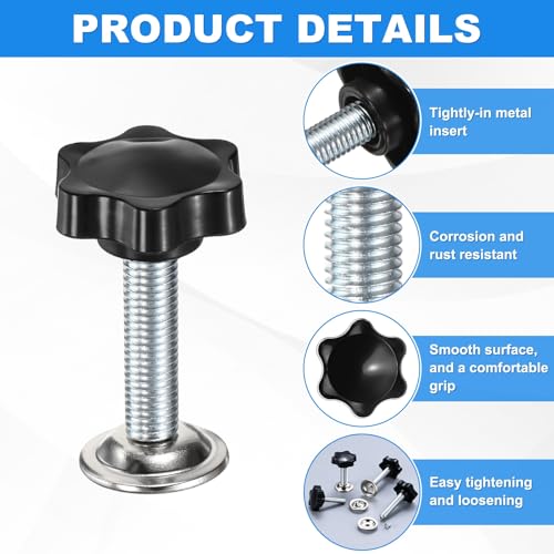 M METERXITY 2-Pack Star Handle Hand Screws, M10x40mm Carbon Steel Thread Star Clamping Knobs with Screws, Pressure Plate and Rubber Pad for Woodworking/Mechanical Equipment [Black] - size: M10 x 40mm