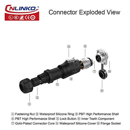CNLINKO Automotive Electrical Connector, led Socket Plug Connector M16 5 PIN Signal, 5A car Circular Waterproof connectors (5 PIN) - size: 5-Pin, style: Four-Hole Socket Set