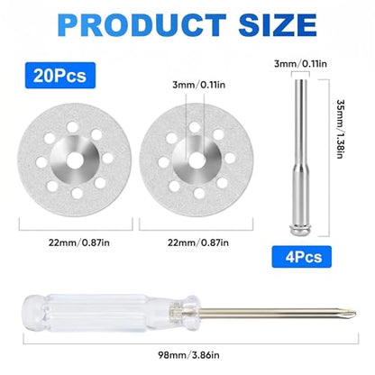 20Pcs 545 Diamond Cutting Discs Blades for Dremel Rotary Tools, 4 Mandrels