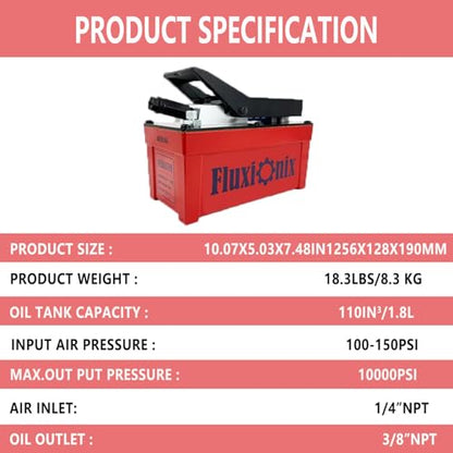 Air Hydraulic Pump 10,000 PSI, 1.7L Reservoir, NPT 1/4" Inlet, NPT 3/8" Oil Outlet, Hydraulic Pump Air Hydraulic Foot Pump with 6.6ft Pipe, Red - color: Red