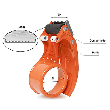 PROSUN 2 Pack Heavy Duty Metal Packing Tape Dispenser Gun and 2 Replacement Blades:2-inch Wide Tape Dispenser for Shipping, Moving, Office & Warehouse(2026 NEW Set 2" Orange + 2" Orange)