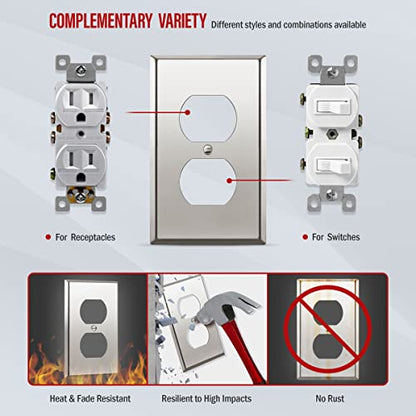 ENERLITES Duplex Receptacle Metal Wall Plate, 1-Gang, Polished Chrome - color: Polished Chrome, size: Standard Size