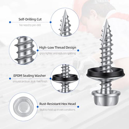 Kryonix Metal Roofing Screws #10 x 1 Inch, 330pcs, Ruspert Coating Screws - size: #10×1“