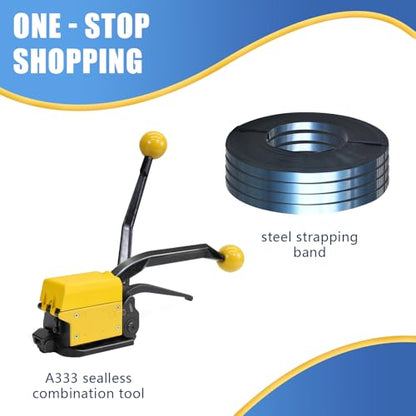 Packaging Metal Steel Strapping Banding Tool Machine for Steel Strap Integrates Functions of Tensioner Crimper and Cutter Sealless Combination (A333-5/8") - style: A333-5/8"