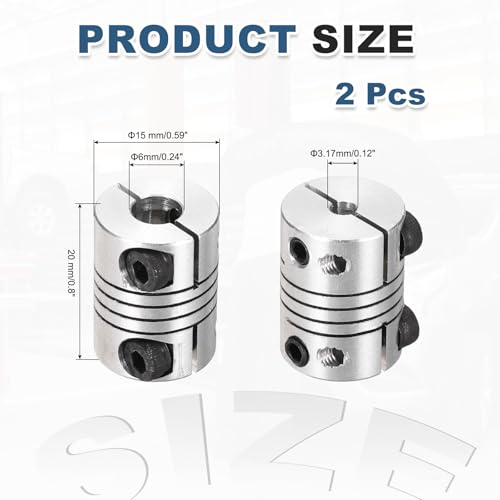 MECCANIXITY 2 Pcs 3.17 to 6mm Flexible Shaft Coupling 20mm L 15mm Dia - size: 3.17 to 6mm