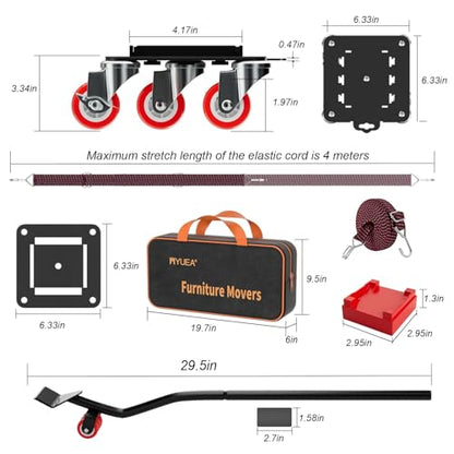 MYUEA Furniture Dolly 5 Wheels Heavy Duty with Removable Side Guards,3307 Lbs Capacity,360° Rotating Wheels & Side Brake,Furniture Movers Lifter Tool with Wheels for Appliances,Sofas,Beds,Pianos - color: Red, size: 1.97 in wheels