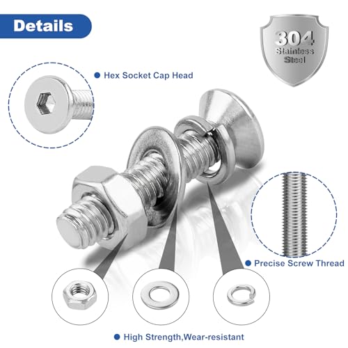 560 Pcs Metric M4 Flat Head Hex Socket Cap Screws Assortment Kit, M4x 6/8/10/12/16/20/25/30 Internal Hex Drive Allen Bolts Nuts and Washers Set, 304 Stainless Steel, Fully Threaded, Pitch: 0.7mm