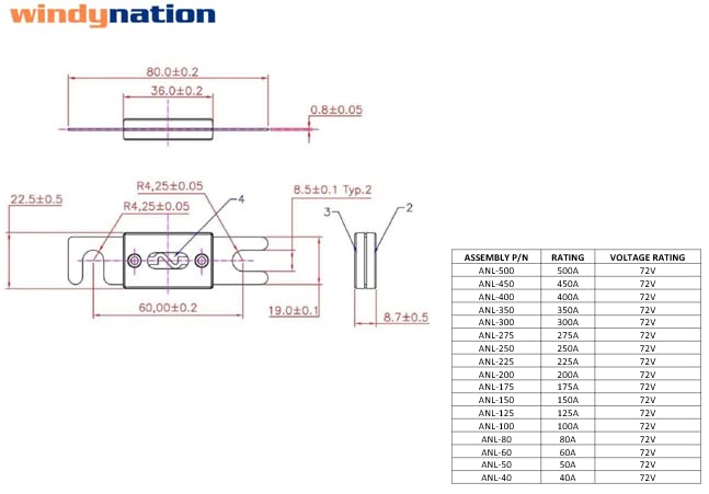 WindyNation ANL Fuse Holder + Fuse (2pcs 30A) - size: 2pcs 30A Fuse