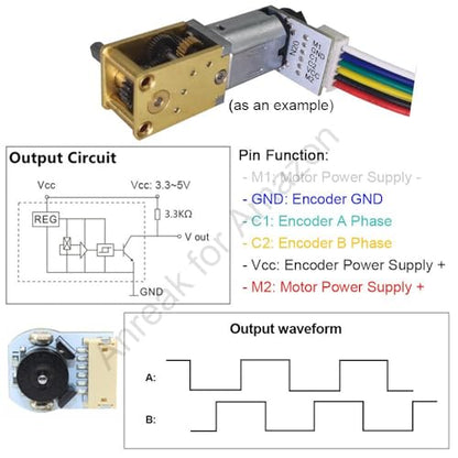 2Pcs DC 12V 30RPM N20 Encoder Motor High Torque 3-12V 7.5-3000RPM Geared DC Motor with Hall Sensor (12-30) - style: 12V 30 RPM