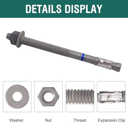 1/2" x 7" Concrete Anchors (10 Pack) 1/2 inch Wedge Anchors Bolts Hot Dip Galvanized - size: 1/2"x7" (10 PCS)