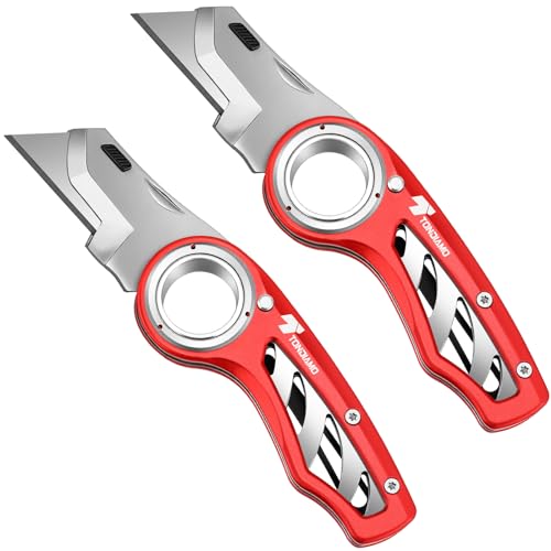 Tondiamo 2 Pcs Folding Pocket Utility Knife Box Cutter, Red - color: Red