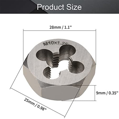 Utoolmart Hex Rethreading Die, M10 x 1.25 Pitch, Carbon Steel Thread Die, Hex Rethreading Die Machine Thread Die, Hexagon Taper Pipe Die, 1 Pcs - size: M10×1.25 Fine Teeth