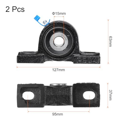 uxcell 2pcs UCP202 Pillow Block Bearings 15mm Bore Bearing Units Cast Steel Flange Mounted Bearing Housing - size: UCP202 ID 15mm