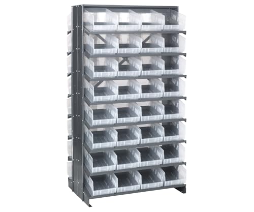 QUANTUM STORAGE SYSTEMS QPRD-207CL Solid Double Sided 16 Shelves 64 STORE-MORE Clear Bins 64" H x 36" W x 24" D - size: 64" H x 36" W x 24" D, style: 12" L x 9" W x 6" H 64 STORE-MORE Clear Bins