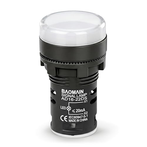BAOMAIN 22mm LED Industrial Indicator Light,220V AC Pilot Signal Lamp for Industrial Machinery Control Circuits,7/8" Panel Mount, Screw Terminal,White,5-Pack - color: White