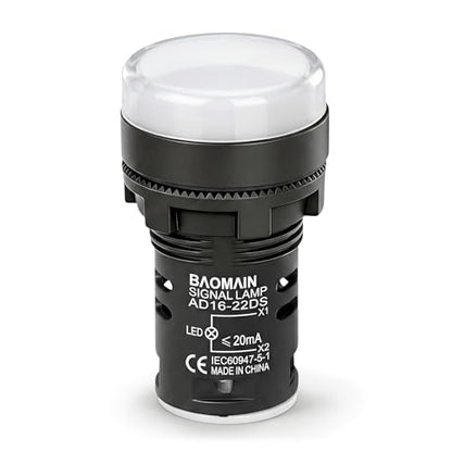 BAOMAIN 22mm LED Industrial Indicator Light,220V AC Pilot Signal Lamp for Industrial Machinery Control Circuits,7/8" Panel Mount, Screw Terminal,White,5-Pack - color: White