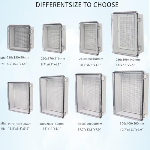 Zulkit Junction Box IP67 Waterproof Electrical Box Hinged Clear Cover Stainless Steel Latch Plastic Enclosure for Project w Mounting Plate Wall Bracket and 2 Cable Gland 8.7"x6.7"x4.3"/220x170x110mm - color: Clear Cover, size: 8.7"x6.7"x4.3"