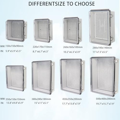 Zulkit Junction Box IP67 Waterproof Electrical Box Hinged Clear Cover Stainless Steel Latch Plastic Enclosure for Project w Mounting Plate Wall Bracket and 2 Cable Gland 8.7"x6.7"x4.3"/220x170x110mm - color: Clear Cover, size: 8.7"x6.7"x4.3"