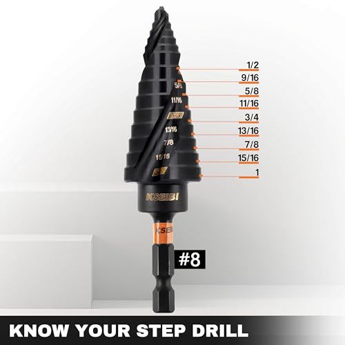 KSEIBI 9 Steps 1/8-1 inch SAE Standard Industrial Grade Step Drill Bit Ready Impact 1/4 inch Shank, 575079 High-Speed Steel Metal Drill Bits Black Oxide M2 Material - style: 9 steps (1/8”-1”)