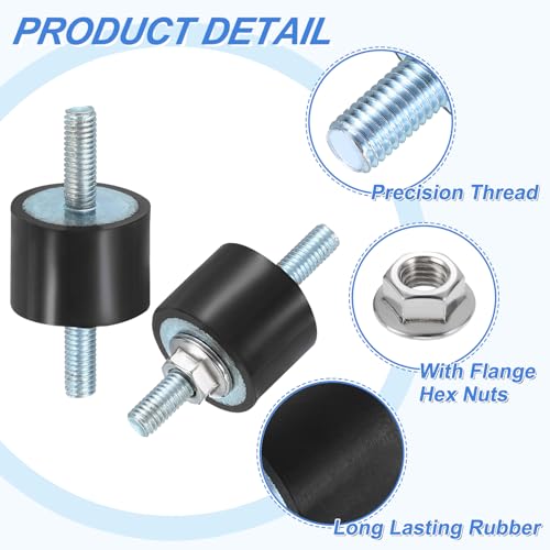 uxcell 4Pcs M5 x 15mm Rubber Mounts, 15 x 20mm Cylindrical Anti Vibration Isolator Studs Shock Absorber Double Studs with Nuts for Car Bobbin Generator Air Compressors - size: M5 x 15mm, 15 x 20mm