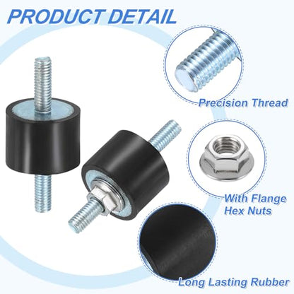 uxcell 4Pcs M5 x 15mm Rubber Mounts, 15 x 20mm Cylindrical Anti Vibration Isolator Studs Shock Absorber Double Studs with Nuts for Car Bobbin Generator Air Compressors - size: M5 x 15mm, 15 x 20mm